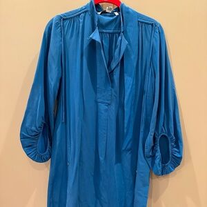 Dvf blouson sleeve silk blue dress w tie size 4 nwot
